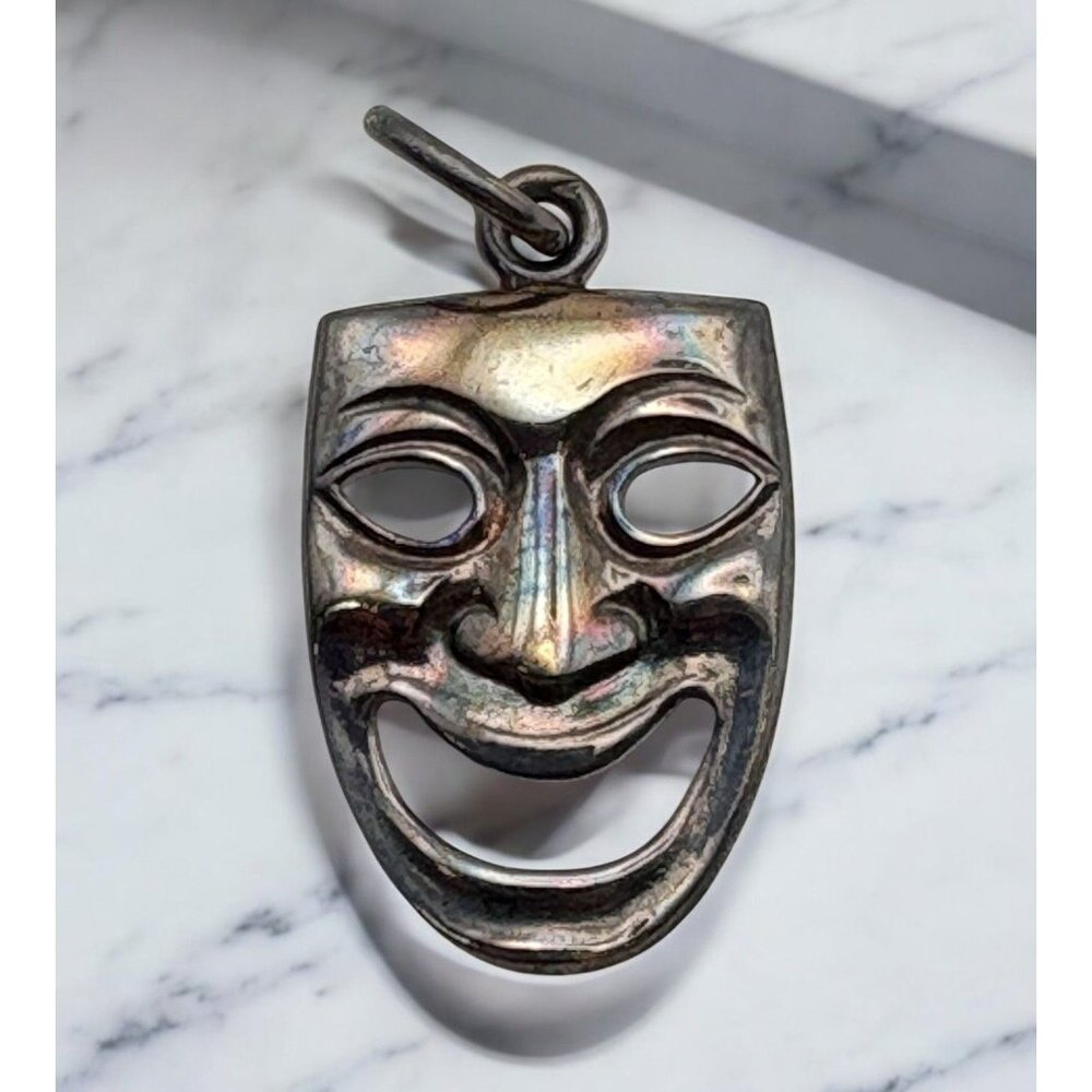 Vintage Sterling Silver Comedy Mask Pendant Charm Theatre Jewelry Gift
